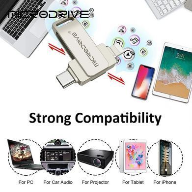 Флешка металева 2в1 256ГБ USB-Lightning для Apple iPhone, iPad, комп'ютера, Android Microdrive A3 256GB OTG Срібний