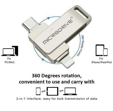 Флешка металева 2в1 256ГБ USB-Lightning для Apple iPhone, iPad, комп'ютера, Android Microdrive A3 256GB OTG Срібний