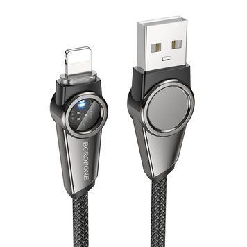 Кабель для зарядки телефона Apple iPhone та передачі даних USB - Lightning BOROFONE BU49 2.4A, 120см Черный
