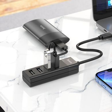USB-hub хаб 4-в-1 підтримка накопичувача до 1Tb HOCO HB25 Easy mix |Type-C to USB 3.0*1+USB 2.0*3| Чорний