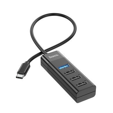USB-hub хаб 4-в-1 підтримка накопичувача до 1Tb HOCO HB25 Easy mix |Type-C to USB 3.0*1+USB 2.0*3| Чорний