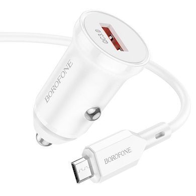 Автомобільний зарядний пристрій із швидкою зарядкою + кабель Micro-USB BOROFONE BZ18 USB, QC3.0 18W Білий