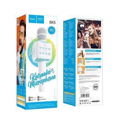 Портативний Bluetooth мікрофон для караоке HOCO BK5 з функцією зміни голосу, 6 годин музики Блакитний