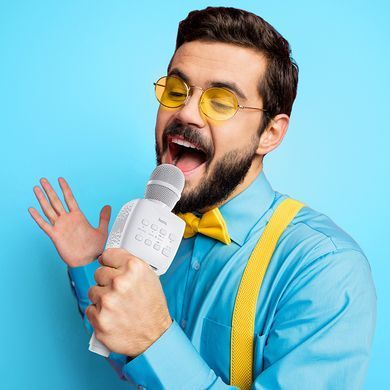 Портативний Bluetooth мікрофон для караоке HOCO BK5 з функцією зміни голосу, 6 годин музики Блакитний