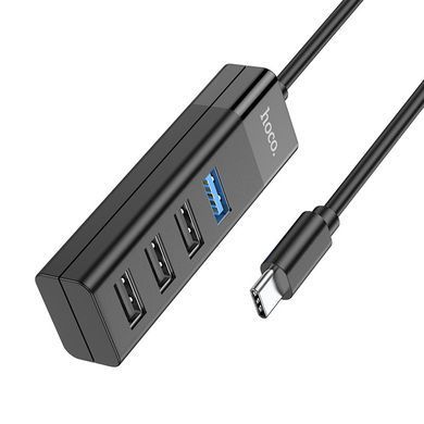 USB-hub хаб 4-в-1 підтримка накопичувача до 1Tb HOCO HB25 Easy mix |Type-C to USB 3.0*1+USB 2.0*3| Чорний