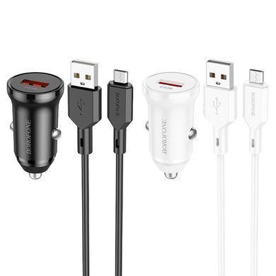 Автомобільний зарядний пристрій із швидкою зарядкою + кабель Micro-USB BOROFONE BZ18 USB, QC3.0 18W Білий