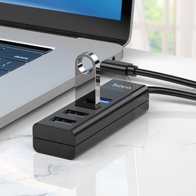 USB-hub хаб 4-в-1 підтримка накопичувача до 1Tb HOCO HB25 Easy mix |Type-C to USB 3.0*1+USB 2.0*3| Чорний