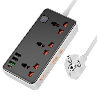 Подовжувач мережевий на 3 розетки HOCO AC8A 3USB/1Type-C PD/QC 3A/30W Чорний