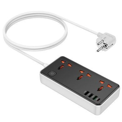 Подовжувач мережевий на 3 розетки HOCO AC8A 3USB/1Type-C PD/QC 3A/30W Чорний