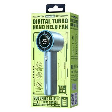 Портативний ручний вентилятор з турбонаддувом та LED дисплеєм 3600mAh, 200 швидкостей REMAX RS-SF11 Синій 57117