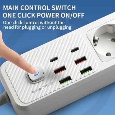 Подовжувач мережевий фільтр 5 м на 4 розетки + 4USB + 2Type-C F182PD Чорний