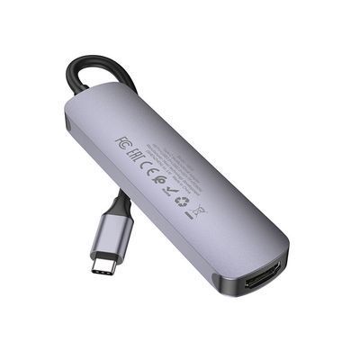 USB-hub хаб адаптер перехідник 6-в-1 HOCO HB28 Type-C to HDMI+PD+USB3.0+USB2.0+SD+TF Сірий