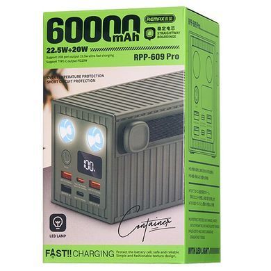 Павербанк 60000 повербанк 60000 зі швидкою зарядкою 22.5W REMAX RPP-609 Pro power bank для роутера павер банк 60000 з ліхтарем