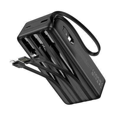 Павербанк 30000mAh з вбудованими кабелями Lightning, Type-C, Micro-USB, USB HOCO J146B 1USB Чорний