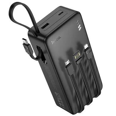 Павербанк 30000mAh з вбудованими кабелями Lightning, Type-C, Micro-USB, USB HOCO J146B 1USB Чорний