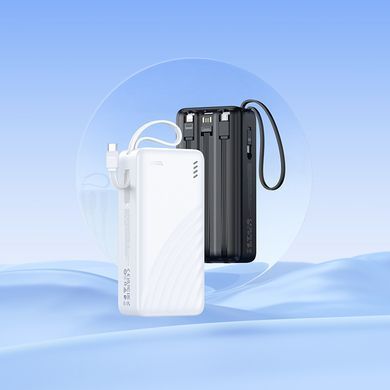 Павербанк 30000mAh з вбудованими кабелями Lightning, Type-C, Micro-USB, USB HOCO J146B 1USB Чорний