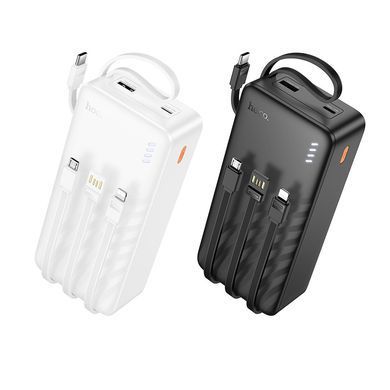 Павербанк 30000mAh з вбудованими кабелями Lightning, Type-C, Micro-USB, USB HOCO J146B 1USB Чорний