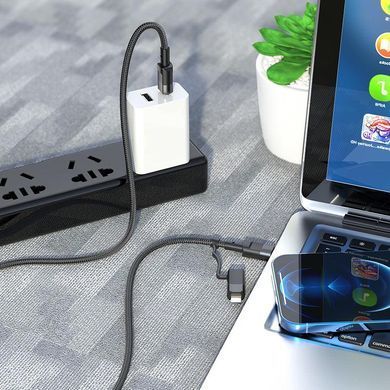 Кабель 2в1 із швидкою зарядкою Combo 2in1 Lightning/Type-C HOCO U106 |100W/PD20W/5A/1.2m| Чорний