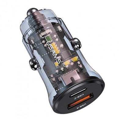 Автомобільний зарядний пристрій швидкої зарядки USAMS US-CC164 |1USB/1Type-C, 30W| Чорний