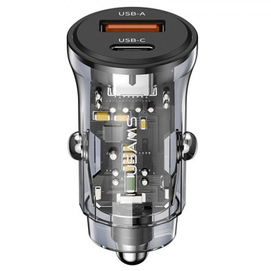 Автомобільний зарядний пристрій швидкої зарядки USAMS US-CC164 |1USB/1Type-C, 30W| Чорний