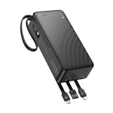 Павербанк 30000mAh з вбудованими кабелями Lightning, Type-C, Micro-USB, USB HOCO J146B 1USB Чорний