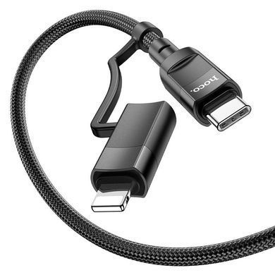 Кабель 2в1 із швидкою зарядкою Combo 2in1 Lightning/Type-C HOCO U106 |100W/PD20W/5A/1.2m| Чорний