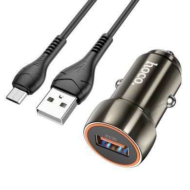 Автомобільний зарядний пристрій з кабелем MicroUSB швидка зарядка HOCO Z46 1USB, 18W Сірий