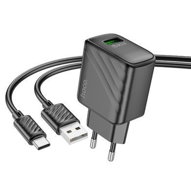 Зарядний пристрій із швидкою зарядкою із кабелем Type-C HOCO CS21A 1USB, 18W/3A, QC Чорний