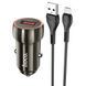 Автомобільний зарядний пристрій з кабелем MicroUSB швидка зарядка HOCO Z46 1USB, 18W Сірий