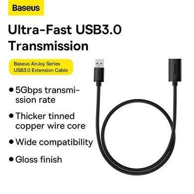 USB кабель подовжувач 2m BASEUS AirJoy Series USB2.0 Чорний B00631103111-03