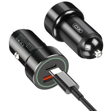 Автомобільний зарядний пристрій швидка зарядка + кабель Lightning XO TZ11 1USB/1Type-C, PD+QC3.0 20W Чорний
