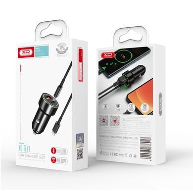 Автомобільний зарядний пристрій швидка зарядка + кабель Lightning XO TZ11 1USB/1Type-C, PD+QC3.0 20W Чорний