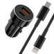 Автомобільний зарядний пристрій швидка зарядка + кабель Lightning XO TZ11 1USB/1Type-C, PD+QC3.0 20W Чорний