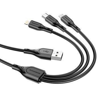 Кабель 3в1 для зарядки MicroUSB + TypeC + Lightning 3-in-1 BOROFONE BX66 1м Чорний
