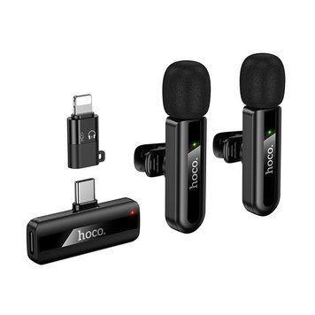 Мікрофон петличний 2 шт безпровідний HOCO L20A 60mAh Type-C, Lightning Чорний