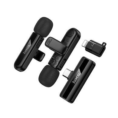 Мікрофон петличний 2 шт безпровідний HOCO L20A 60mAh Type-C, Lightning Чорний
