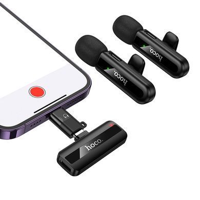 Мікрофон петличний 2 шт безпровідний HOCO L20A 60mAh Type-C, Lightning Чорний