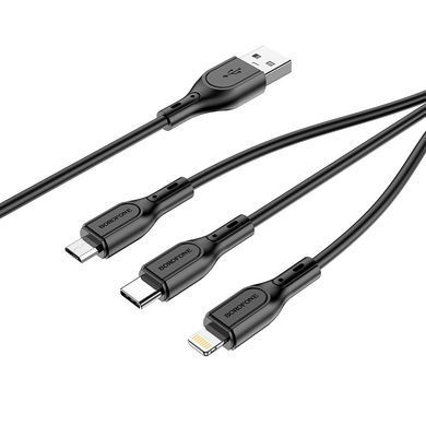 Кабель 3в1 для зарядки MicroUSB + TypeC + Lightning 3-in-1 BOROFONE BX66 1м Чорний