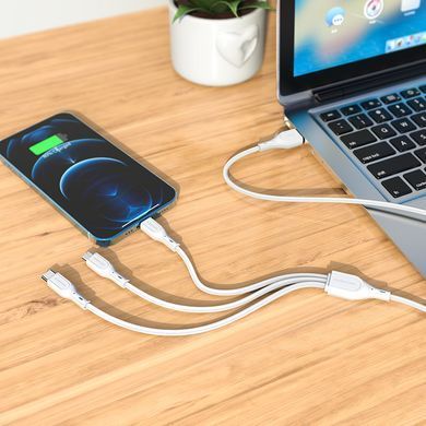 Кабель 3в1 для зарядки MicroUSB + TypeC + Lightning 3-in-1 BOROFONE BX66 1м Чорний