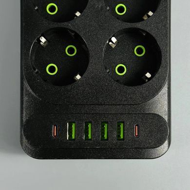 Подовжувач мережевий переноска 4м на 6 розеток + 4USB + 2Type-C UA Power F33U Чорний 63261
