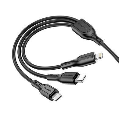 Кабель 3в1 для зарядки MicroUSB + TypeC + Lightning 3-in-1 BOROFONE BX66 1м Чорний