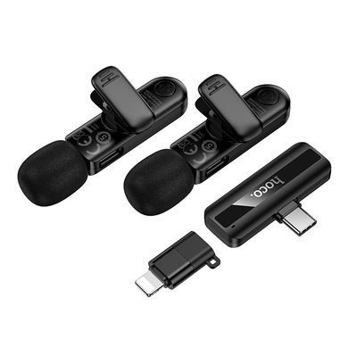 Мікрофон петличний 2 шт безпровідний HOCO L20A 60mAh Type-C, Lightning Чорний