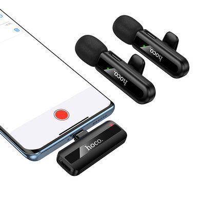 Мікрофон петличний 2 шт безпровідний HOCO L20A 60mAh Type-C, Lightning Чорний