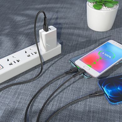 Кабель 3в1 для зарядки MicroUSB + TypeC + Lightning 3-in-1 BOROFONE BX66 1м Чорний
