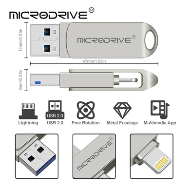 Флешка металева 2в1 512ГБ USB-Lightning для Apple iPhone, iPad, iPod, комп'ютера Microdrive 512GB OTG