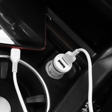Автомобільний зарядний пристрій (автозарядка) на 2USB з кабелем Lightning 100см HOCO Z27 |2USB, 2.4 A| Білий