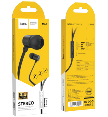 Навушники вакуумні провідні з мікрофоном Hoco with mic Ancient sound M63 Чорний