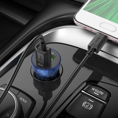 Автомобільний зарядний пристрій із швидкою зарядкою QC3.0 + кабель Micro-USB HOCO Z47 2USB, 20W Чорний