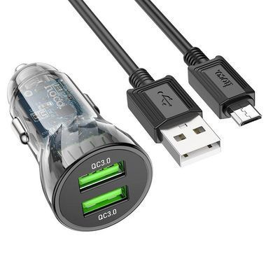 Автомобільний зарядний пристрій із швидкою зарядкою QC3.0 + кабель Micro-USB HOCO Z47 2USB, 20W Чорний