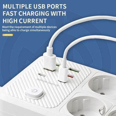 Подовжувач мережевий фільтр 2 м на 8 розеток + 4USB + 2Type-C F184PD Чорний